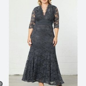 Kiyonna Dress Maxi Screen Siren Lace Grey Womens Plus 4X Formal Wedding Mermaid